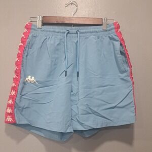 Kappa Mens Large Light Blue Pink Omini Logo Tape Active Shorts Drawstring Casual